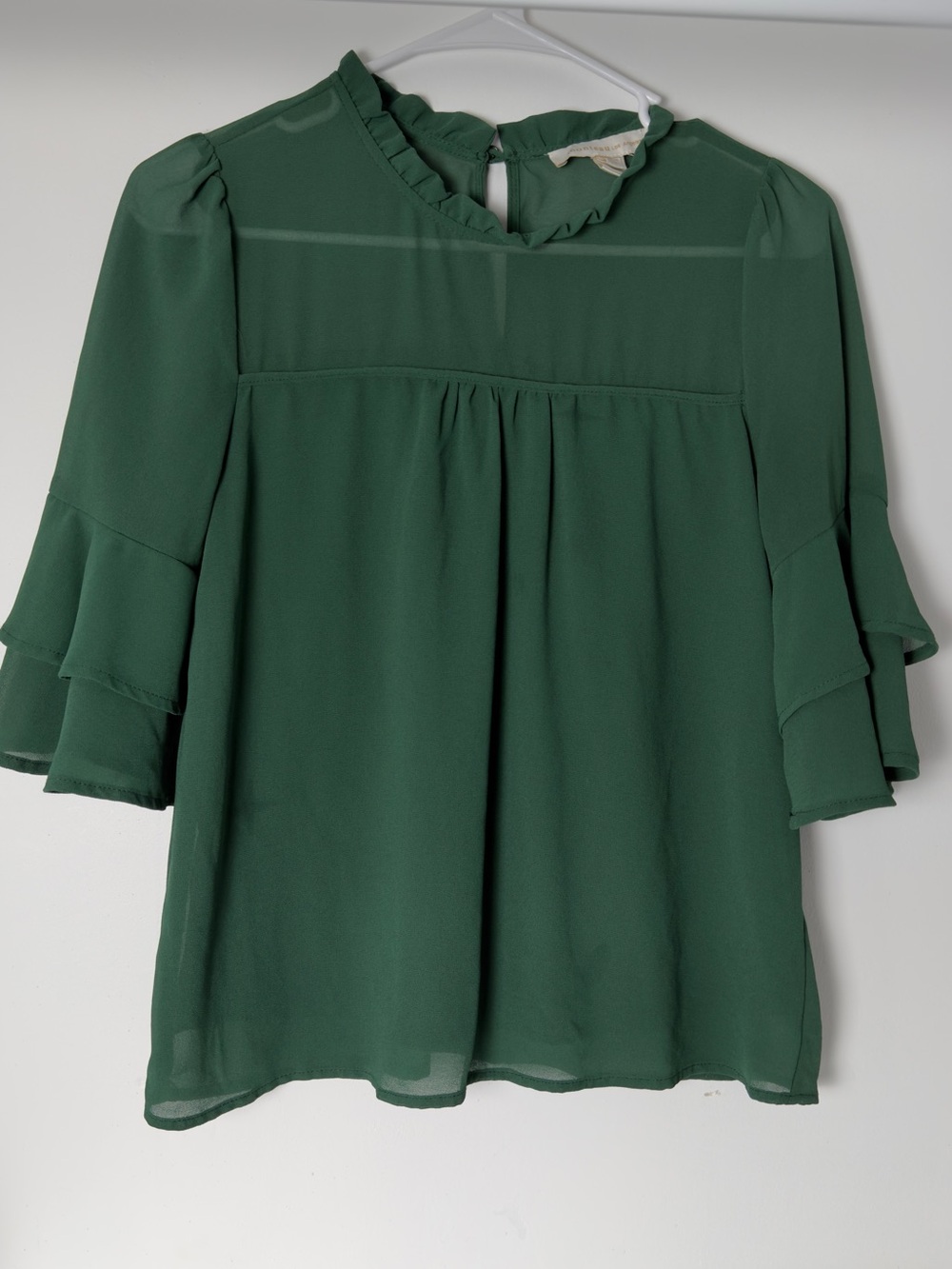 Ruffled Yoke Peasant Blouse in Forest Green